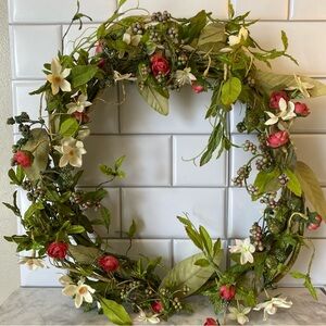 Floral Green and Red Wreath